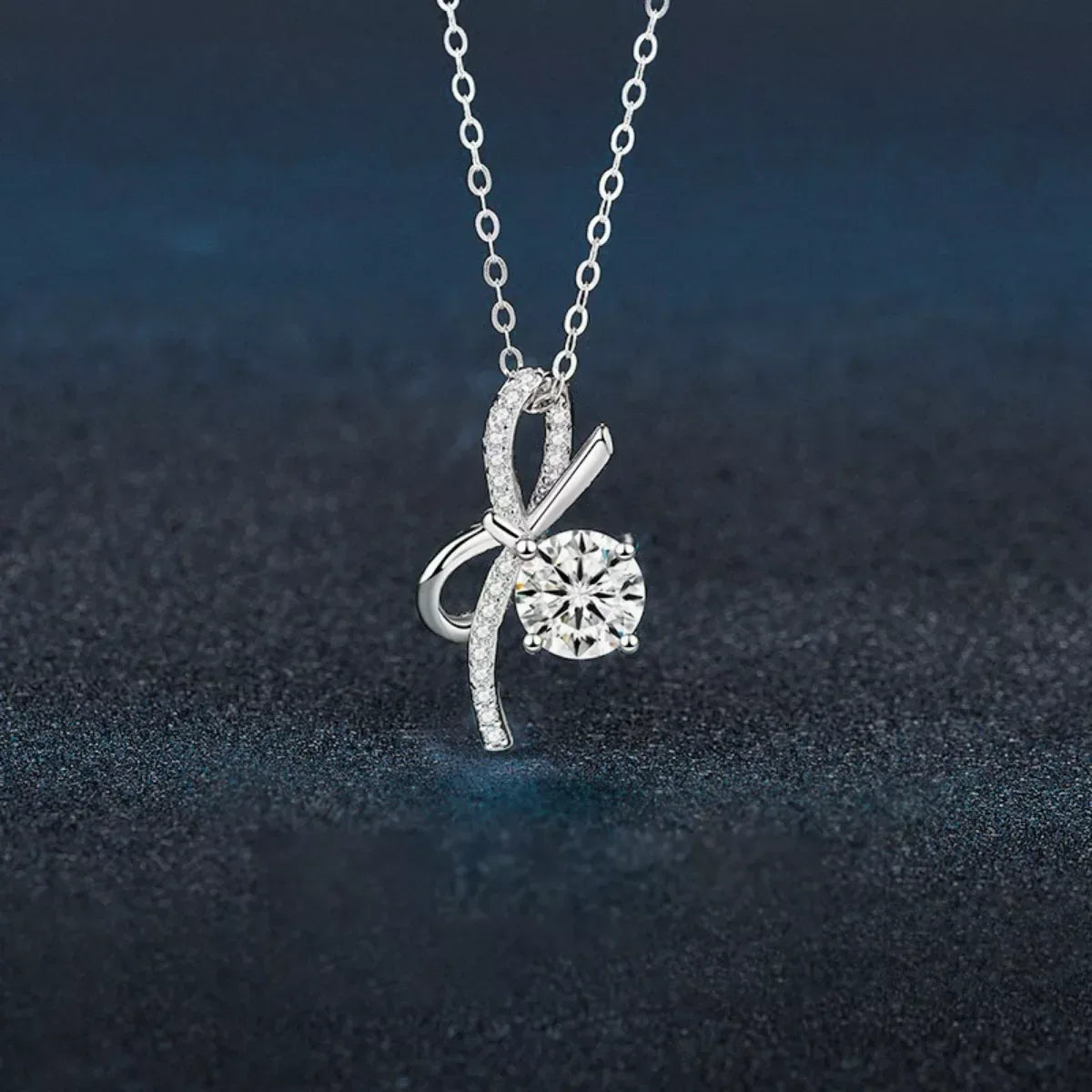 1 Carat Moissanite 925 Sterling Silver Bowknot Necklace - Trendsi - Flyclothing LLC