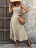 Smocked Scoop Neck Sleeveless Tank Dress - Trendsi