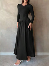 Long Sleeve Ruched A-Line Maxi Dress - Trendsi - Flyclothing LLC