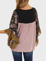 Full Size Printed Round Neck Three-Quarter Sleeve Blouse - Trendsi - Flyclothing LLC