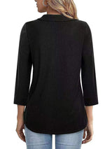 Half Zip Collared Neck Three-Quarter Sleeve T-Shirt - Trendsi - Flyclothing LLC