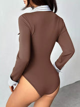 Long Sleeve Button Front Bodysuit - Trendsi - Flyclothing LLC