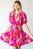 First Love Floral Short Sleeve Smocked Mini Dress - Trendsi