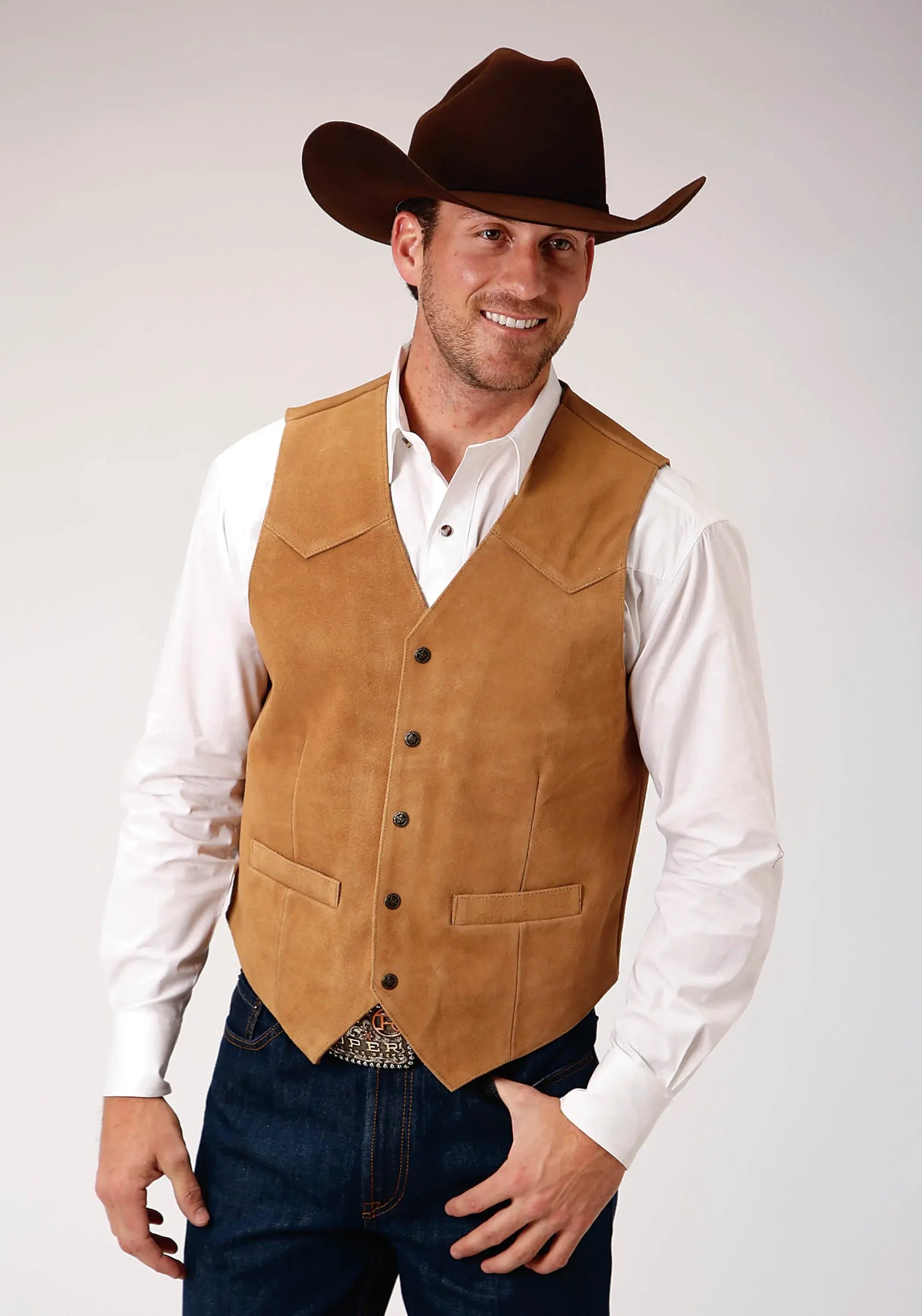 Mens Sand Suede Leather Vest - ROPER - Flyclothing LLC