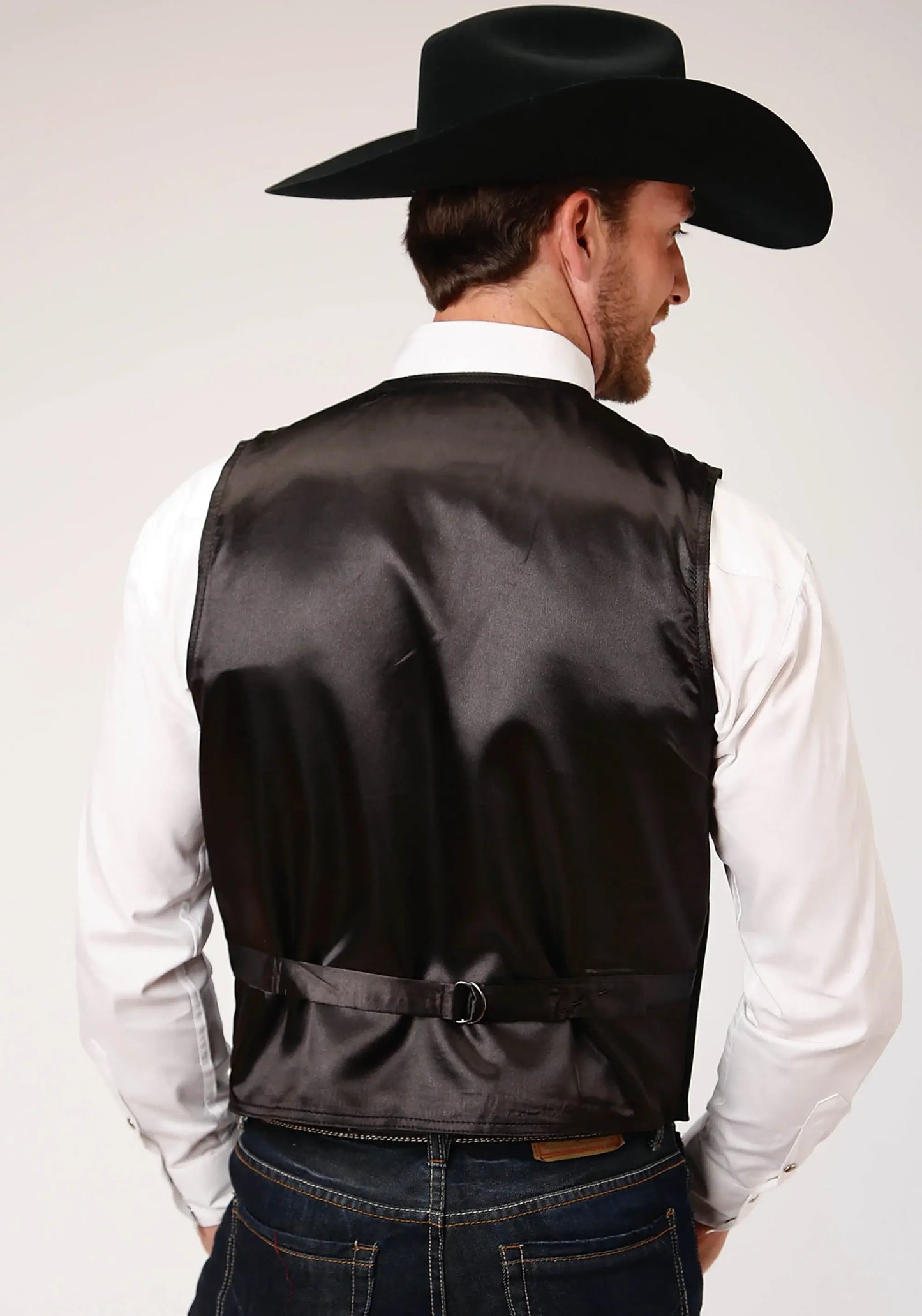 Mens Black Suede Leather Vest With Buckle Tie - ROPER - Flyclothing LLC