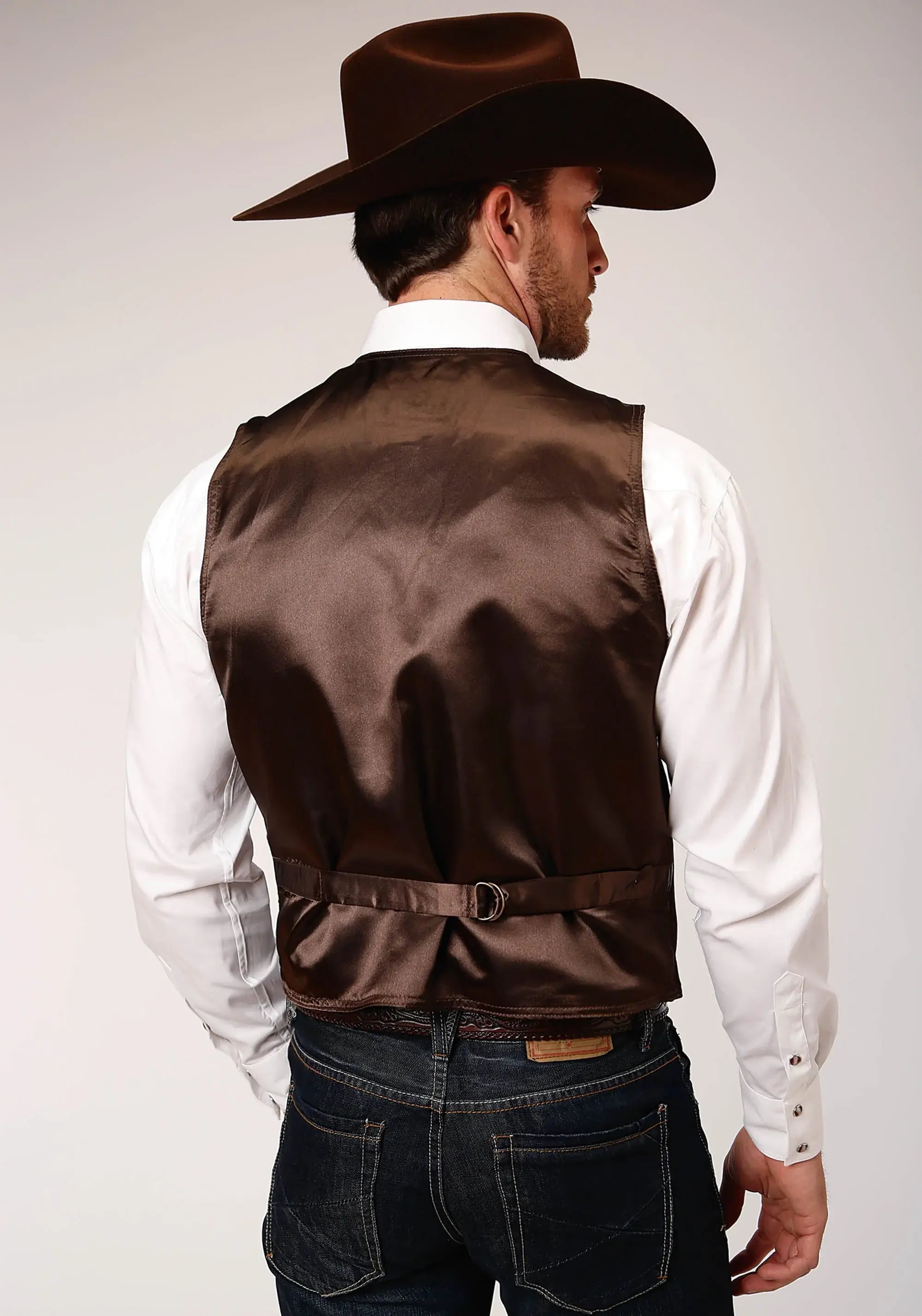 Mens Brown Suede Leather Vest With Buckle Tie - ROPER - Flyclothing LLC