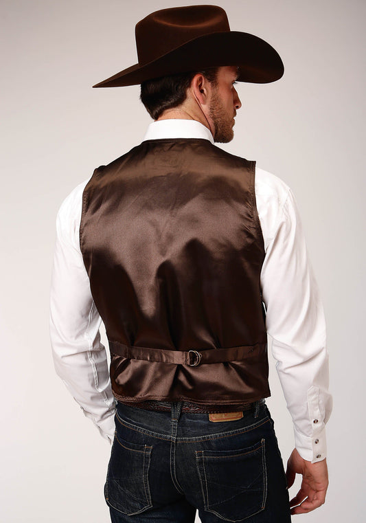 Roper Mens Brown Suede Leather Vest With Buckle Tie - Roper