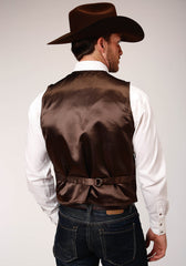 Roper Mens Brown Suede Leather Vest With Buckle Tie - Roper