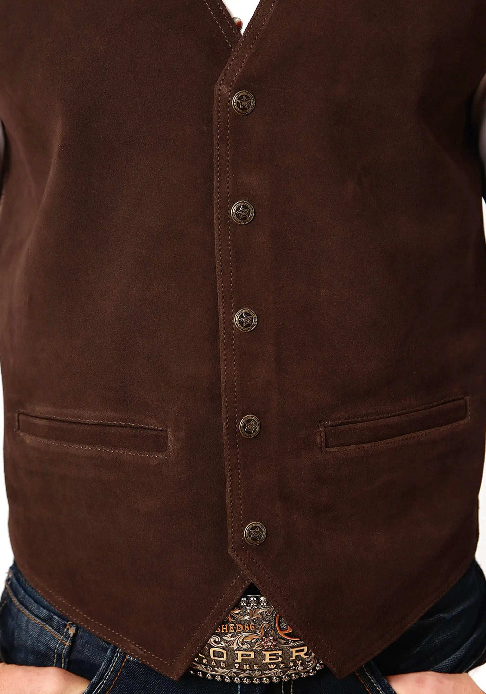 Roper Mens Brown Suede Leather Vest With Buckle Tie - Roper - Flyclothing LLC