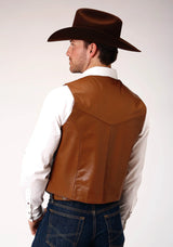 Mens Brown Goat Nappa Leather Vest - ROPER - Flyclothing LLC