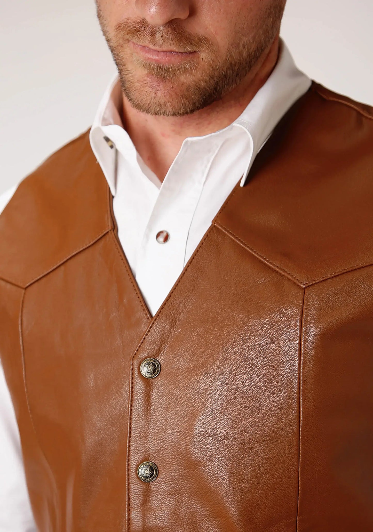 Mens Brown Goat Nappa Leather Vest - ROPER - Flyclothing LLC