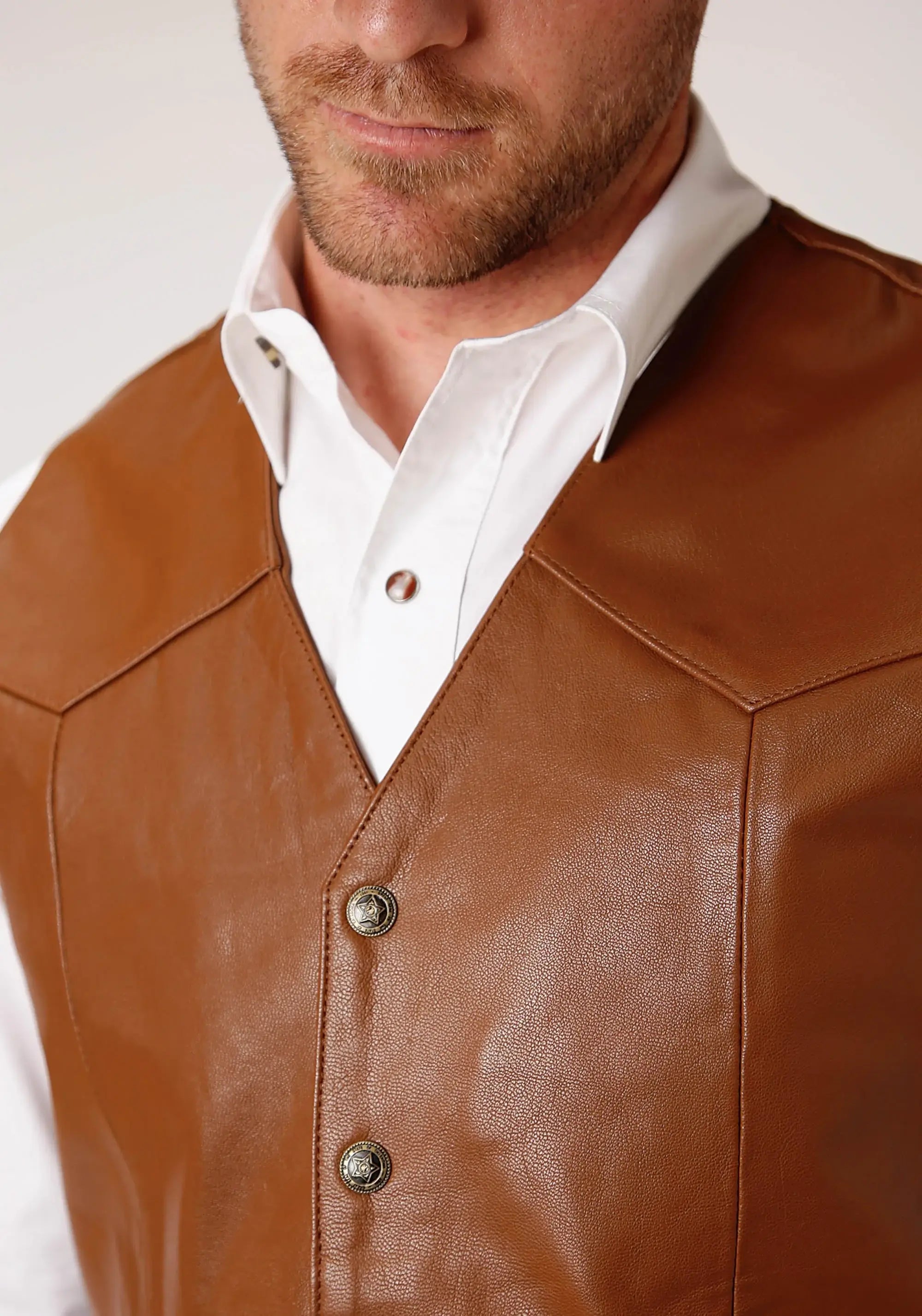 Mens Brown Goat Nappa Leather Vest - ROPER - Flyclothing LLC