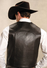 Mens Brown Leather Notch Collar Vest - ROPER - Flyclothing LLC