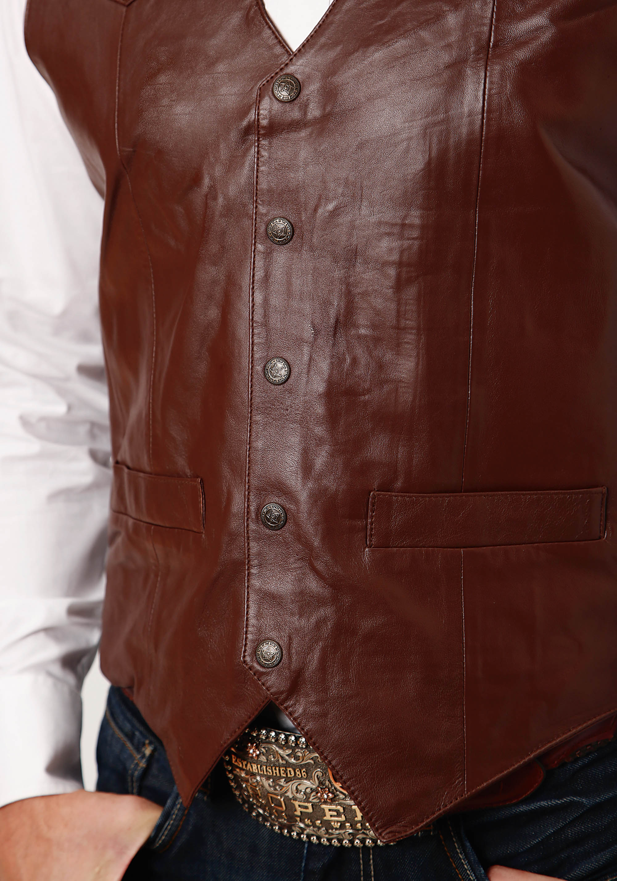 Roper Mens Dark Brown Lamb Nappa  Western Vest