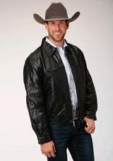 Mens Black Leatherbomber Jacket Big Mans Fit - ROPER - Flyclothing LLC