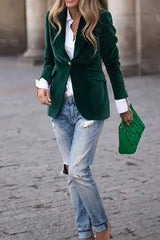 One Button Lapel Collar Long Sleeve Blazer - Trendsi - Flyclothing LLC