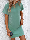 Ribbed Striped Short Sleeve Mini Tee Dress - Trendsi