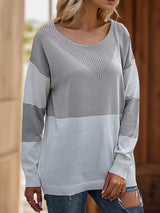 Color Block V-Neck Knit Top - Trendsi - Flyclothing LLC