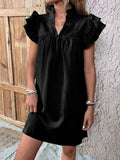 Ruffled Notched Cap Sleeve Mini Dress - Trendsi - Flyclothing LLC