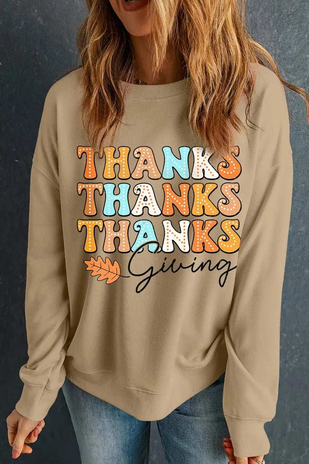 THANKSGIVING Round Neck Dropped Shoulder Sweatshirt - Trendsi - Flyclothing LLC