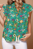 Tassel Printed Cap Sleeve Blouse - Trendsi