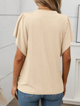 Round Neck Flutter Sleeve T-Shirt - Trendsi - Flyclothing LLC