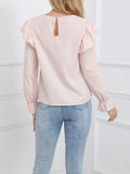 Ruffled Round Neck Long Sleeve Blouse - Trendsi