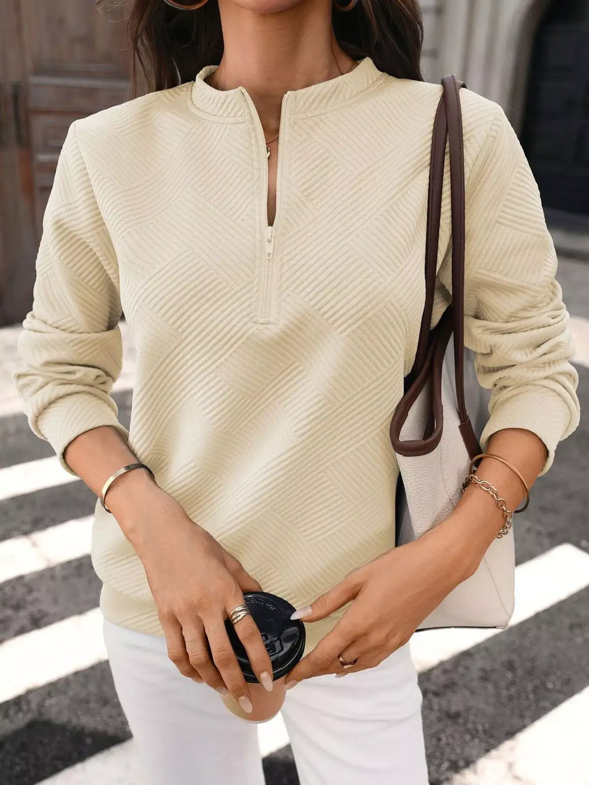 Textured Quarter-Zip Sweatshirt - Trendsi - Flyclothing LLC