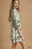 Umgee Boho Printed Balloon Sleeve Mini Dress - Trendsi - Flyclothing LLC