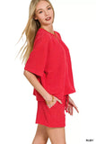 Zenana Raised Rib Short Sleeve Tee and Drawstring Shorts Set - Trendsi - Flyclothing LLC