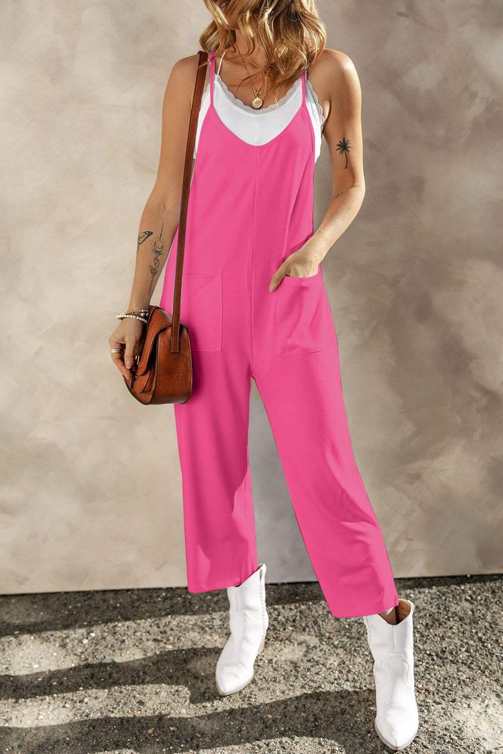 Pocketed Spaghetti Strap Wide Leg Jumpsuit - Trendsi - Flyclothing LLC