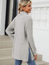 Slit Mock Neck Long Sleeve T-Shirt - Trendsi - Flyclothing LLC