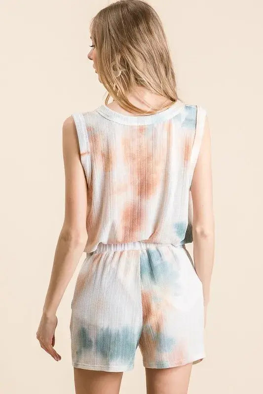 BiBi Tie Dye Textured Knit Top and Shorts Set - Trendsi - Flyclothing LLC