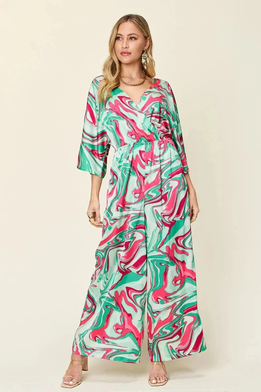 Double Take Full Size Half Sleeve Wide Leg Jumpsuit - Trendsi