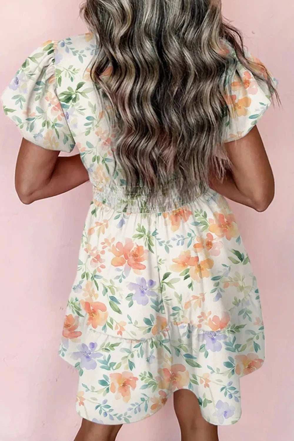 Frill Notched Puff Sleeve Dress - Trendsi - Flyclothing LLC