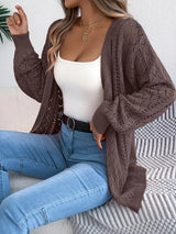 Openwork Open-Front Long Sleeve Cardigan - Trendsi - Flyclothing LLC