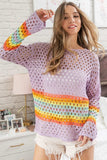 BiBi Rainbow Stripe Hollow Out Cover Up - Trendsi - Flyclothing LLC