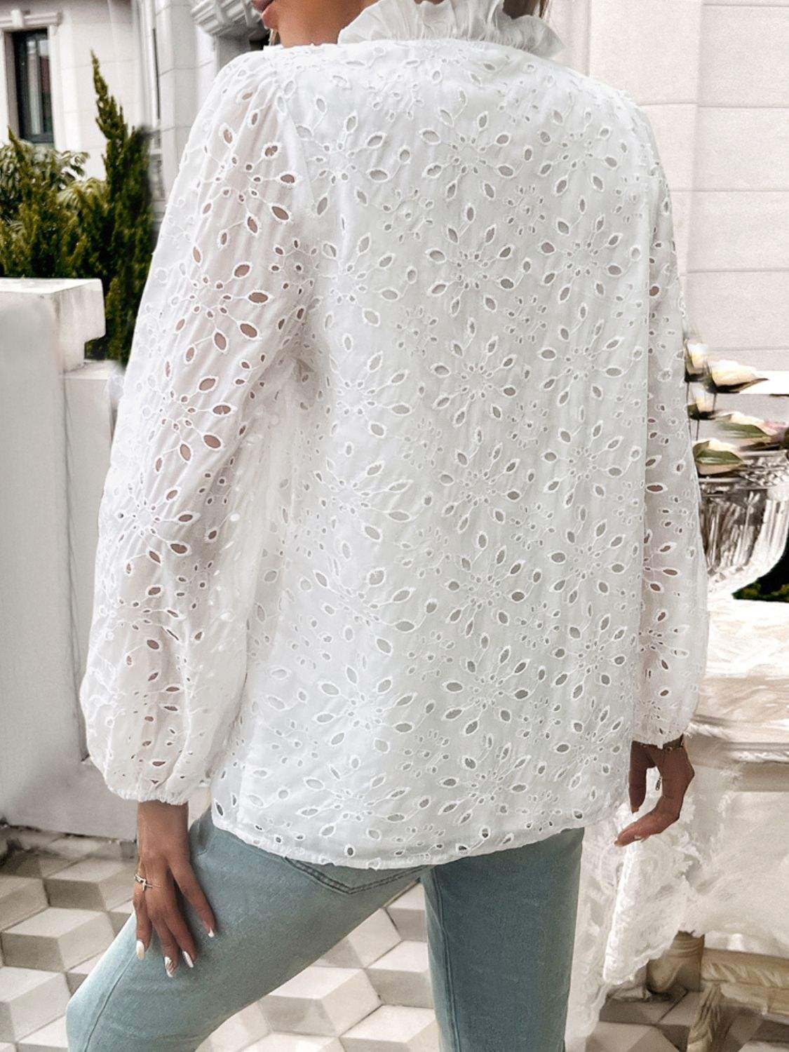 Frill Round Neck Long Sleeve Shirt - Trendsi - Flyclothing LLC