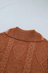 Zip-Up Cable Knit Drop Shoulder Sweater Dress - Trendsi - Flyclothing LLC