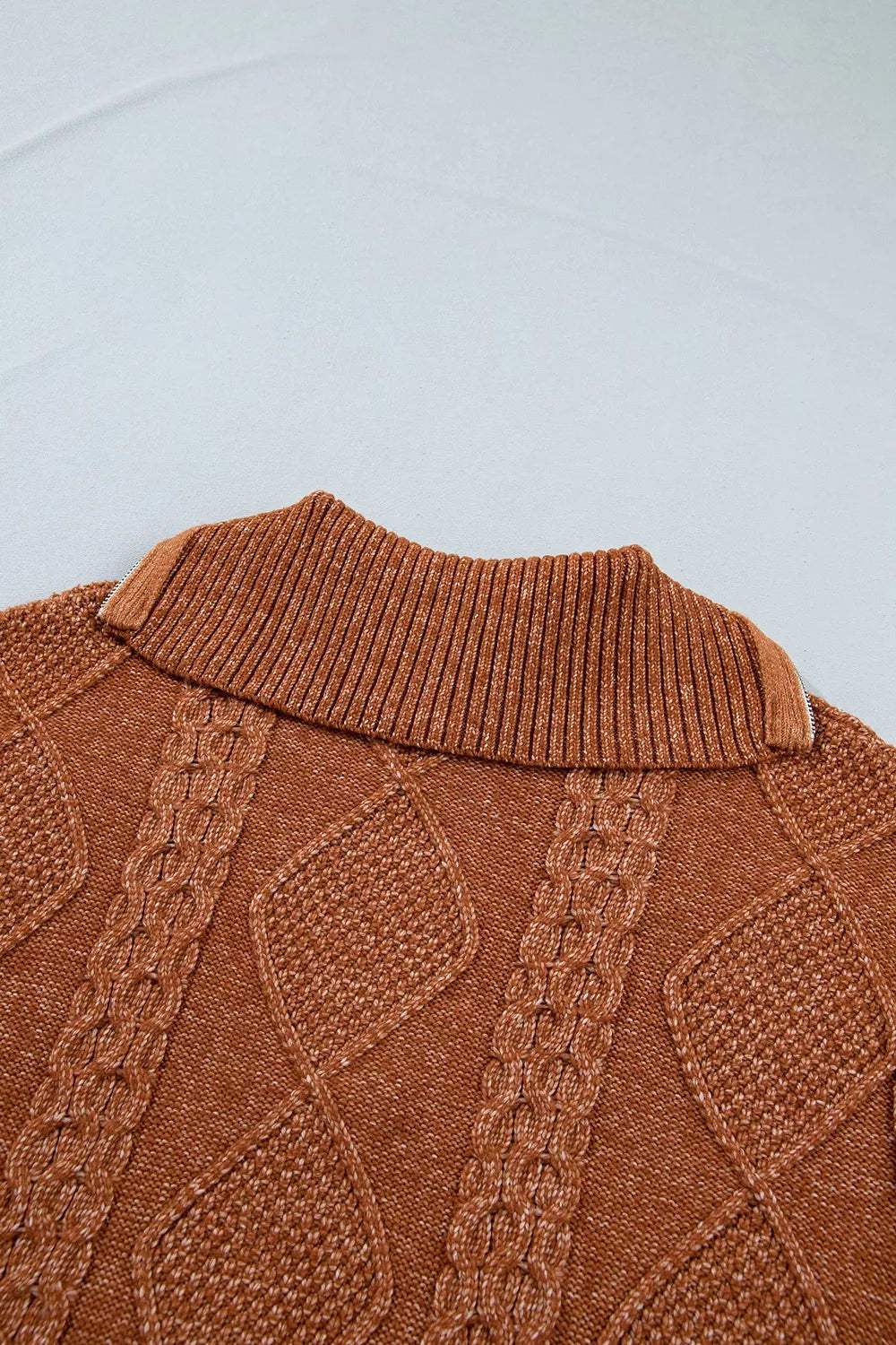 Zip-Up Cable Knit Drop Shoulder Sweater Dress - Trendsi - Flyclothing LLC