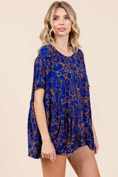 Mittoshop Abstract Print Round Neck Short Sleeve Top - Trendsi - Flyclothing LLC
