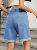 Heart-Pattern Rolled Hem Denim Shorts - Trendsi - Flyclothing LLC