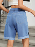 Heart-Pattern Rolled Hem Denim Shorts - Trendsi