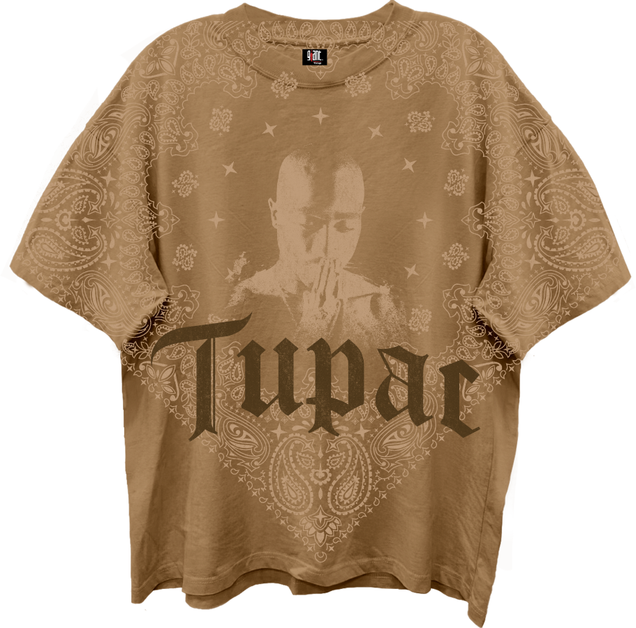 TUPAC PRAYING HANDS ALLOVER BANDANA FRT/BACK WHEAT  T-SHIRT/GIANT VINTAGE
