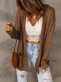 Pocketed Open Front Long Sleeve Cardigan - Trendsi