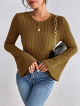 Round Neck Flare Sleeve T-Shirt - Trendsi - Flyclothing LLC
