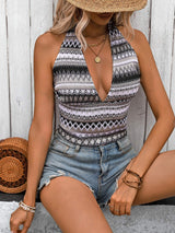 Geometric Halter Neck Cropped Tank - Trendsi - Flyclothing LLC