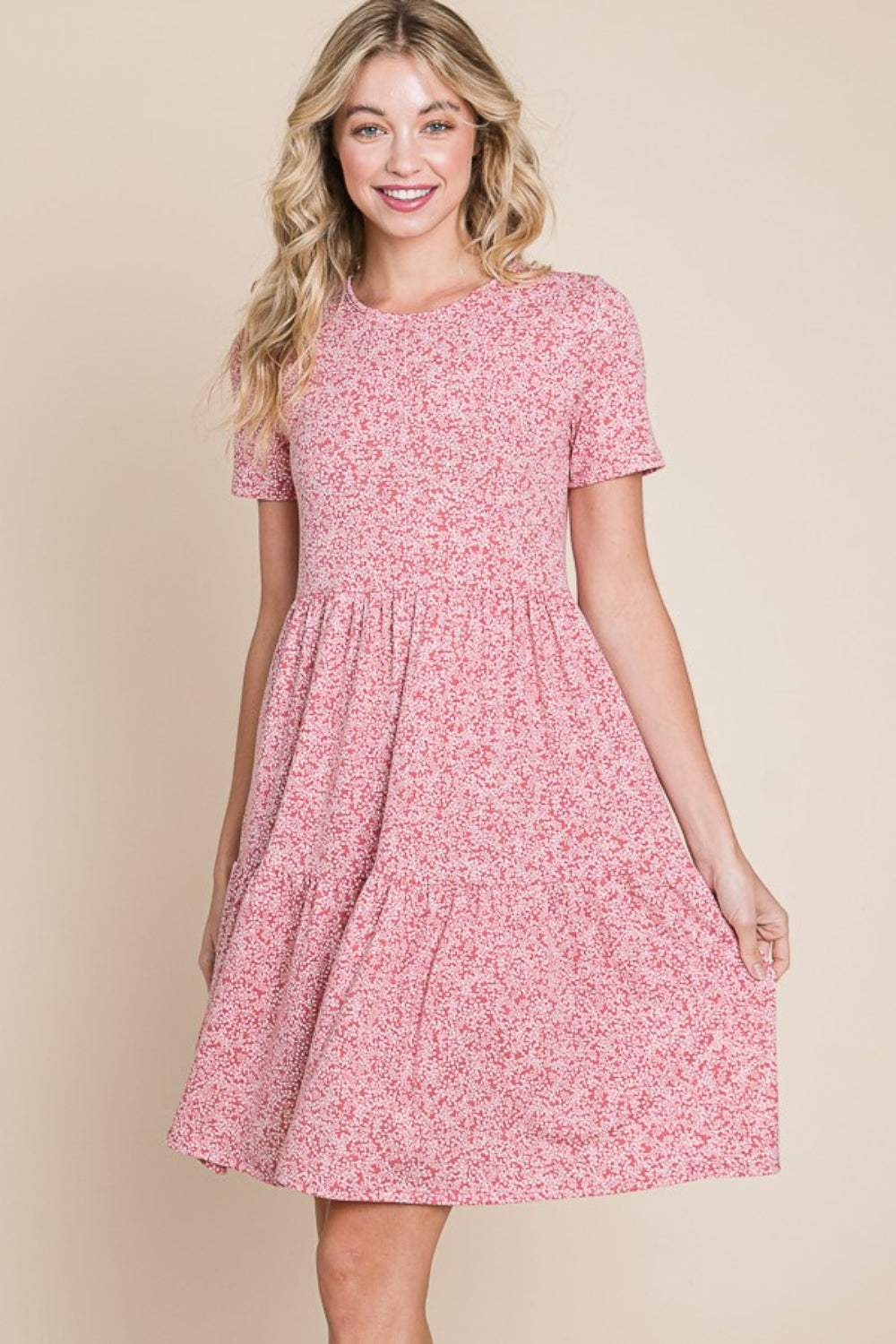 BOMBOM Printed Short Sleeve Mini Dress - Trendsi - Flyclothing LLC