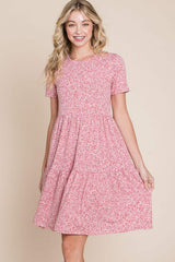 BOMBOM Printed Short Sleeve Mini Dress - Trendsi - Flyclothing LLC