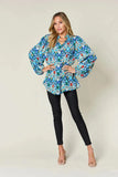 Double Take Full Size Printed Balloon Sleeve Blouse - Trendsi